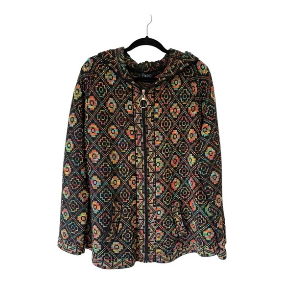 🌷3/$15🌷 Papillion Rainbow Aztec Zip Front Hooded Cardigan - Size XL - Picture 4 of 13